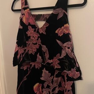 Velvet Chiffon Ruffle Floral Dress